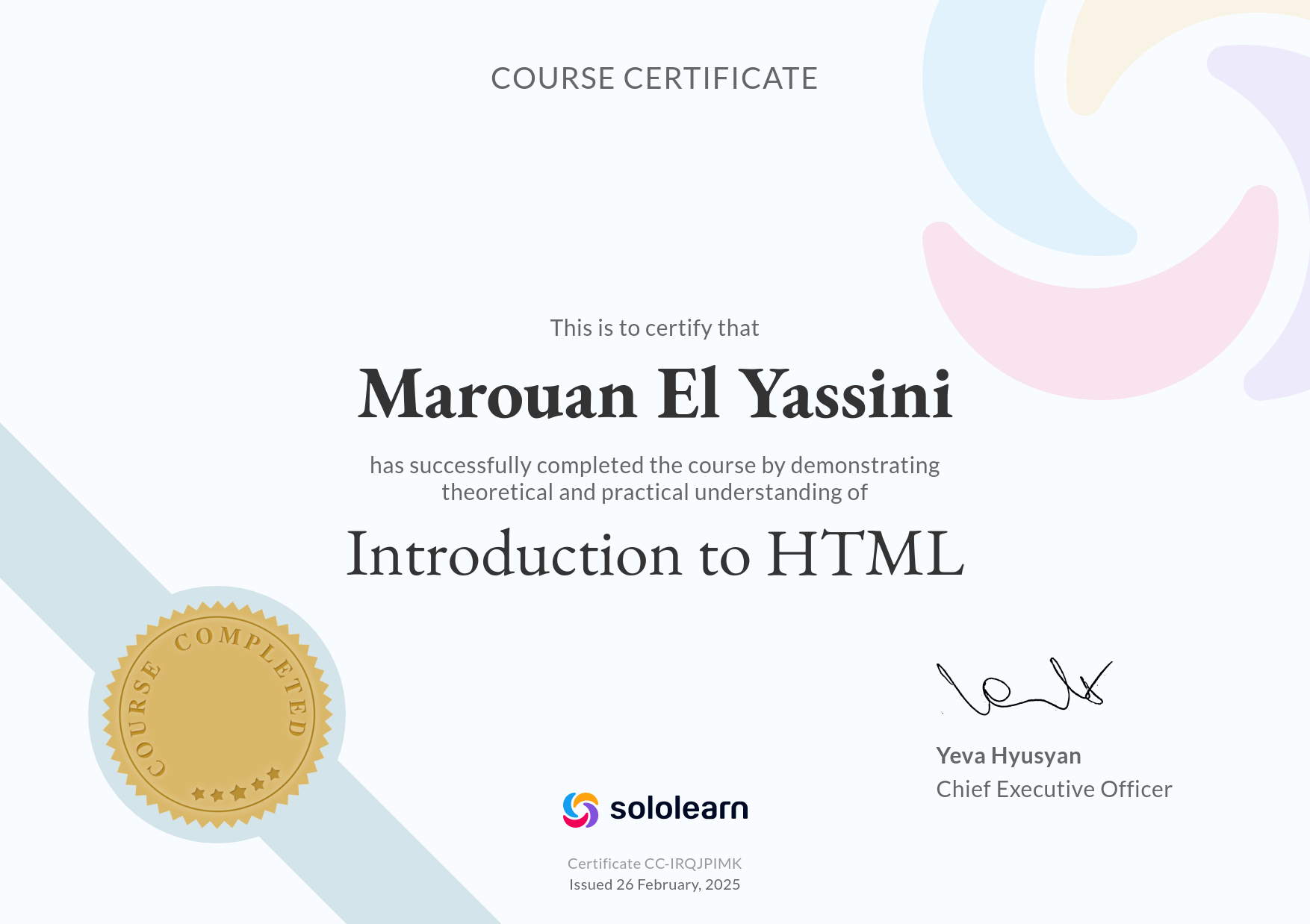 Certification HTML